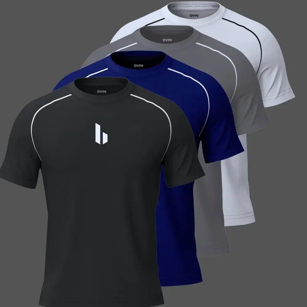 Kit 4 Camisetas Academia Poliester Dry Fit Leve Exercicios Variado - B4 G