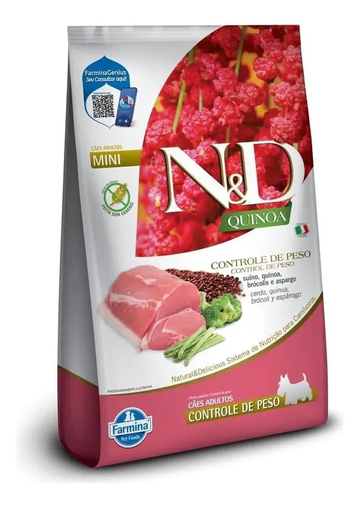 Ração N&d Quinoa Cães Mini Controle De Peso Suíno 7kg