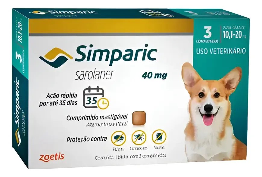 Simparic 40mg 10 A 20kg (c/3 Comprimidos) Marrom-claro