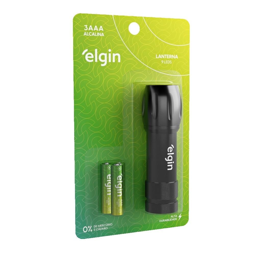 Lanterna de Bolso 9 leds Elgin 3 Pilhas Alcalinas AAA Comum Inclusas Preta