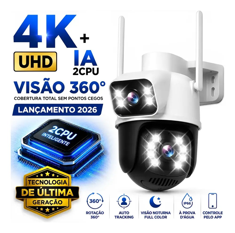 Camera Ip Speed Dome Mais Ptz Wifi Prova D Agua A Melhor Imp Ip66 Dome Lente Dupla Lentes 2 Em 1 Vigilancia Visão Noturna Infravermelho 4k Uhd Nova Geração Lançamento 2026 Nexgen Cor Preto