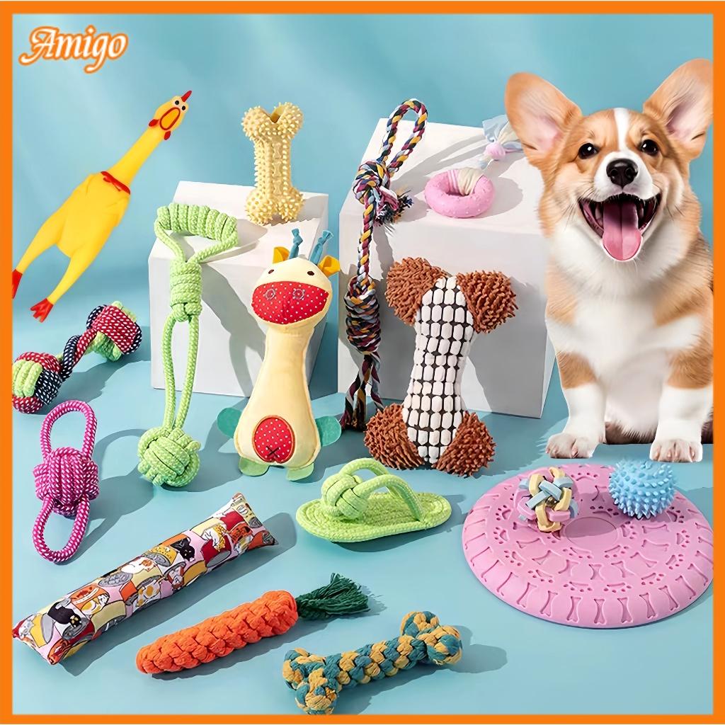 Kit 6/10 Brinquedos Mordedores para Filhotes Alivia Coceira na Gengiva Remove Placa Natura