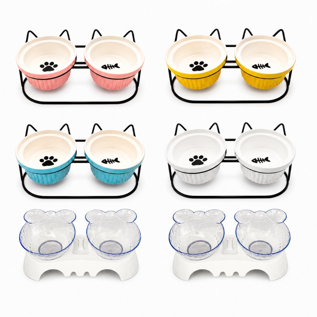 Comedouro e Bebedouro Duplo Pet Cerâmica Cão Gato com Apoio Base