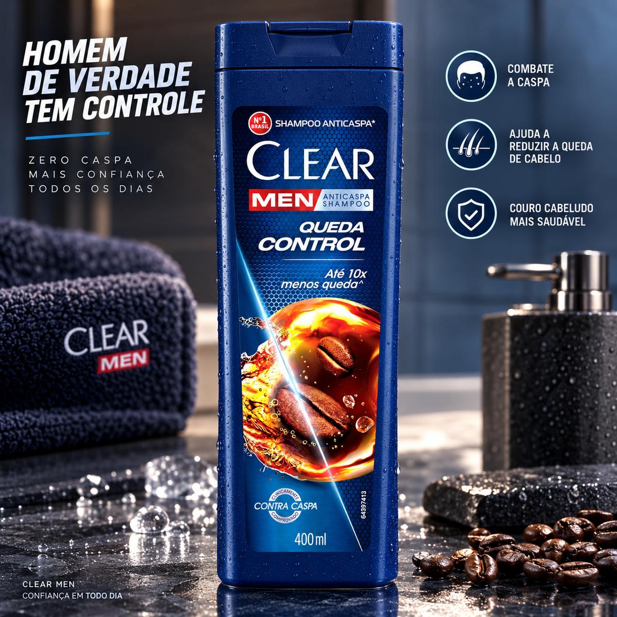 Clear Shampoo Anticaspa Men Queda Control Frasco 400Ml Branco
