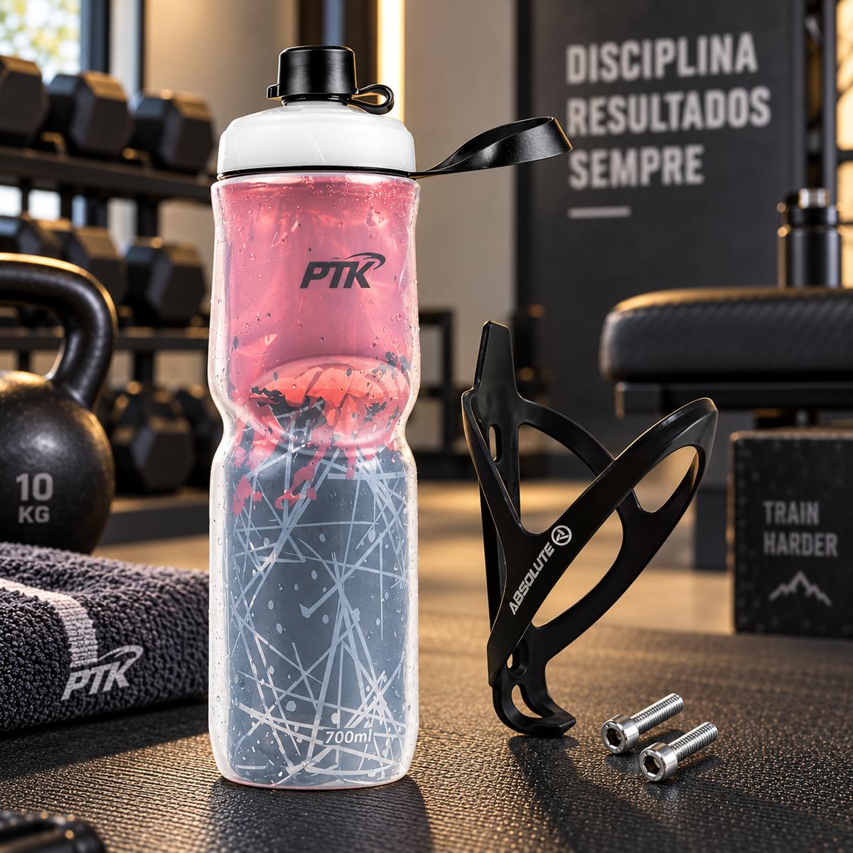 Garrafa Caramanhola Térmica P/ Bicicleta 700ml C/ Suporte Ab Cor Cold Vermelho