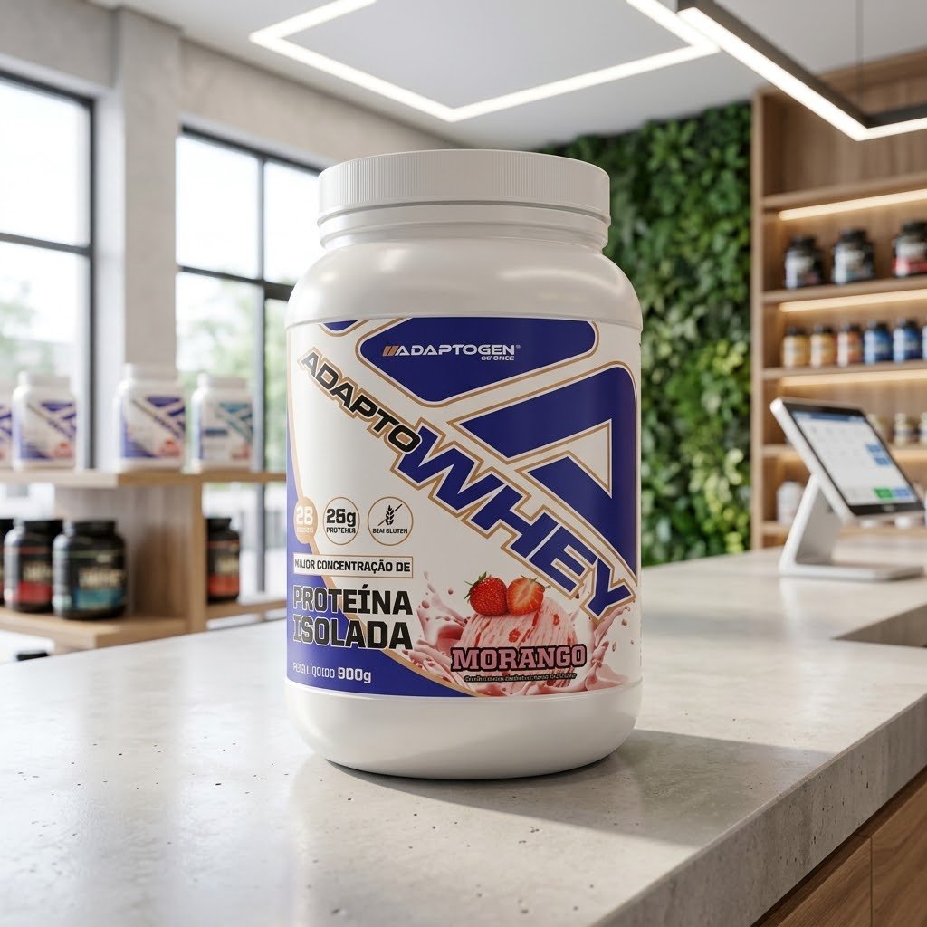 Whey Protein Isolado Adaptogen Morango 912g Suplemento Nutricional