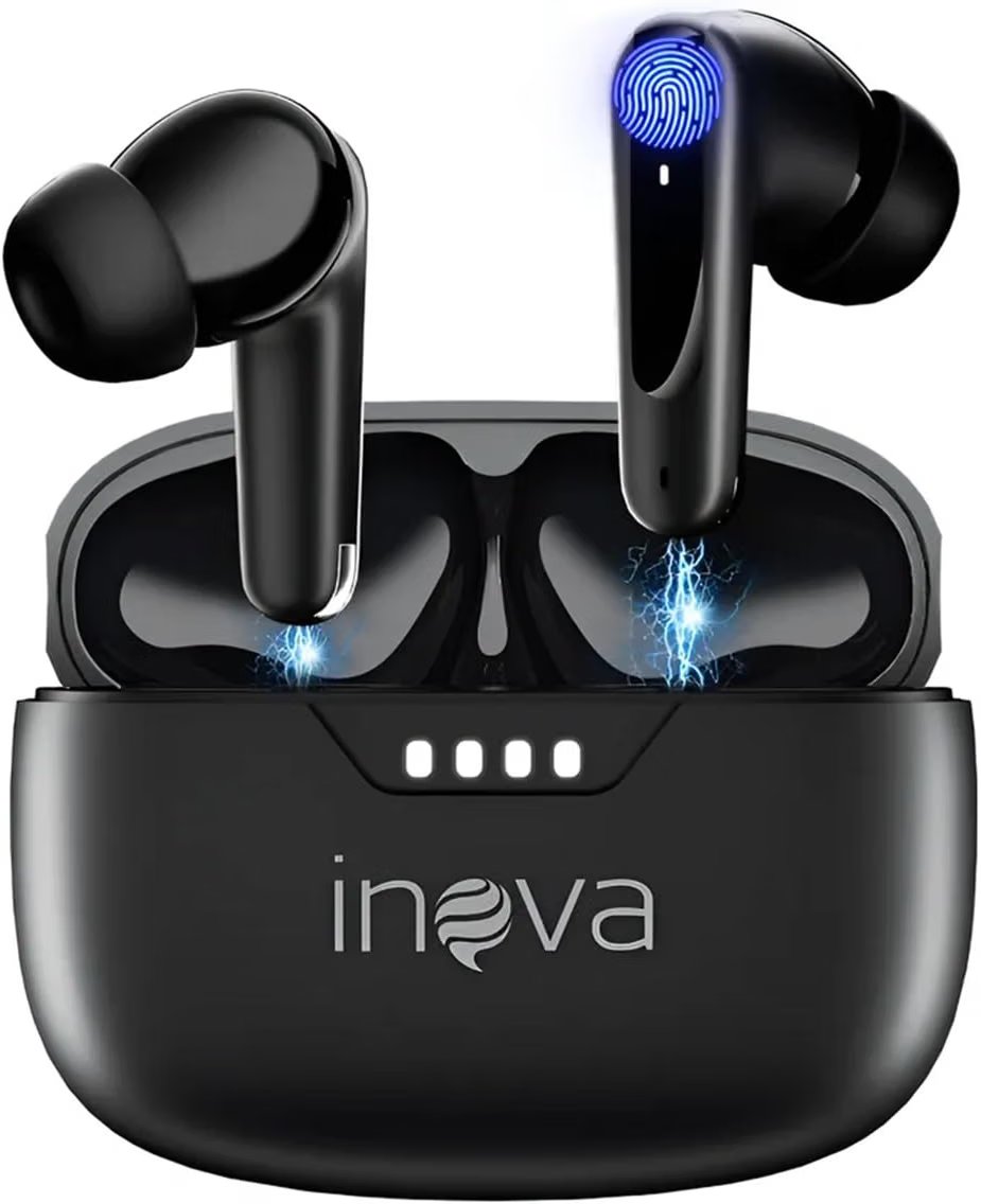 INAVA Fone de Ouvido Bluetooth 3ª Geração, 50 Horas de Bateria, Microfone com Cancelamento de Ruído (ENC)