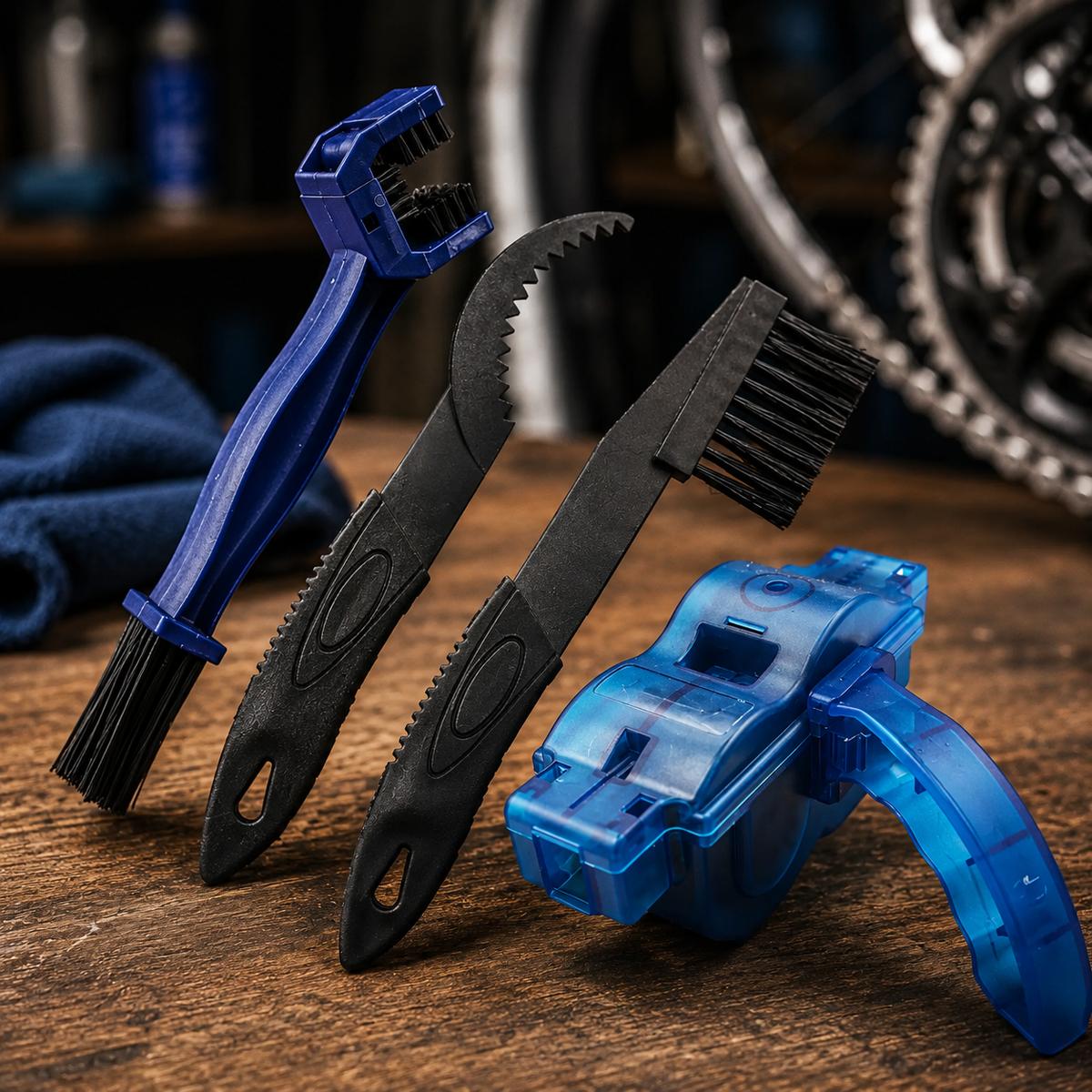Kit Escovas Limpeza Bicicleta E Maquina Limpar Corrente 4 Pç