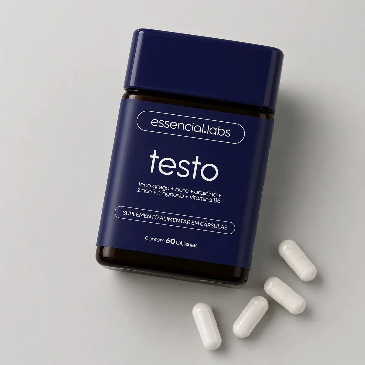 TESTO ESSENCIAL - Fórmula Exclusiva com Feno Grego + Boro + Arginina + ZMA + Vitamina B6 - 60 cápsulas - Precursor da Testosterona