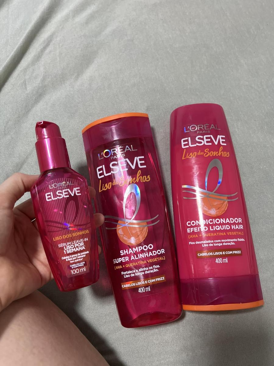 L'Oréal Paris Elseve Liso dos Sonhos Kit Shampoo, Condicionador e Sérum, com Tecnologia Ativada por Calor para um Liso por 1 Semana, Efeito Antifrizz e Barreira Protetora Contra Umidade