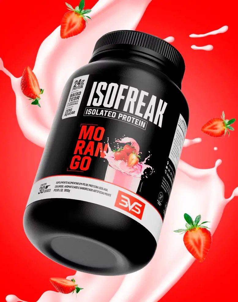 Isofreak Protein 900g Sabor: Morango Fórmula Exclusiva com Alta Concentração Proteica 3VS Nutrition