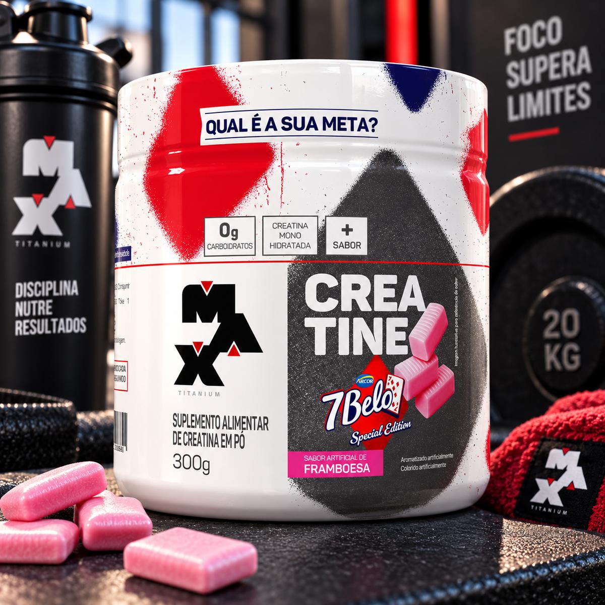 Creatina 7 Belo 300g Creatina Monohidratada Sabor Framboesa Força Energia Alta Performance Treino