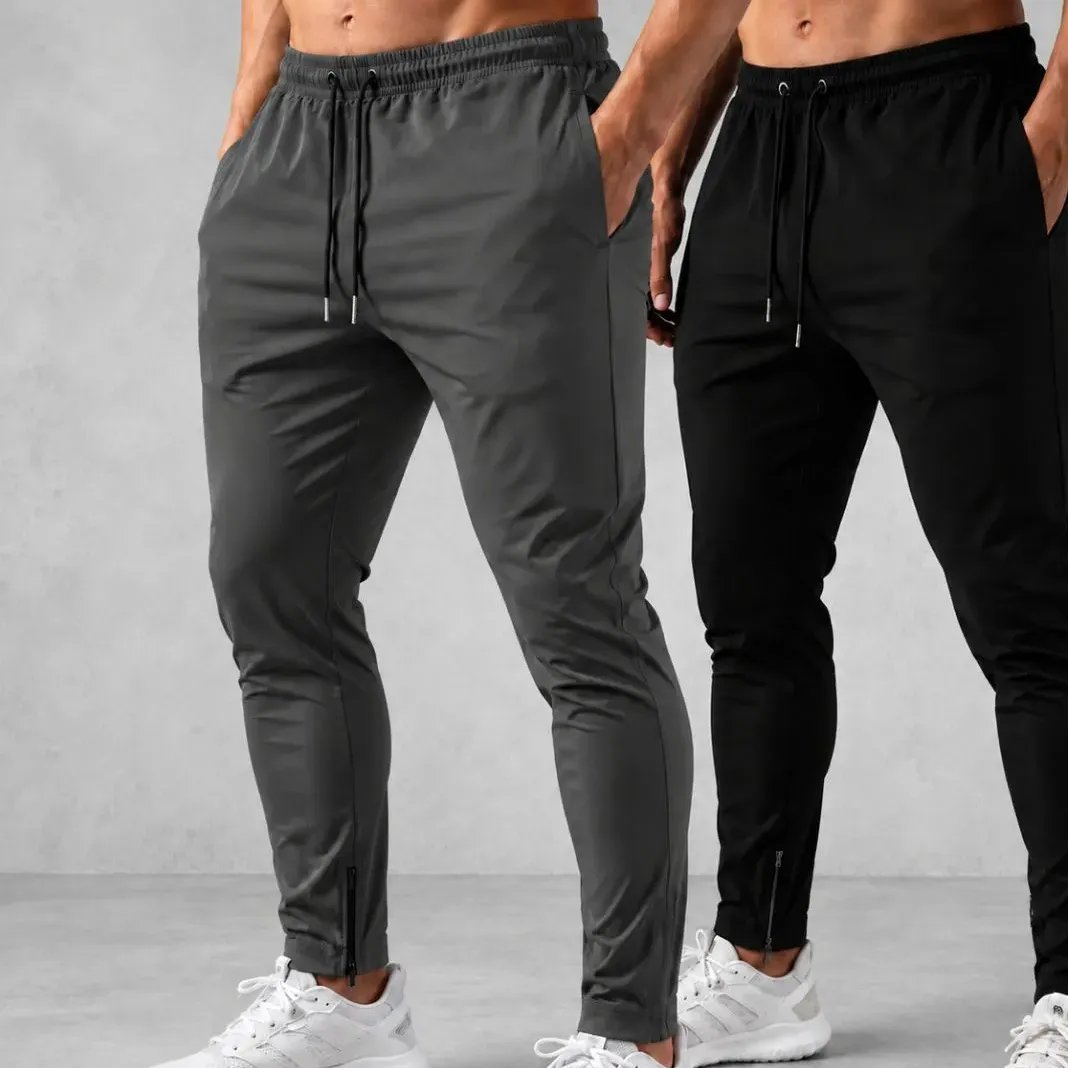 Kit 2 Calças Jogger Tactel Com Elastano Bolsos E Zipper