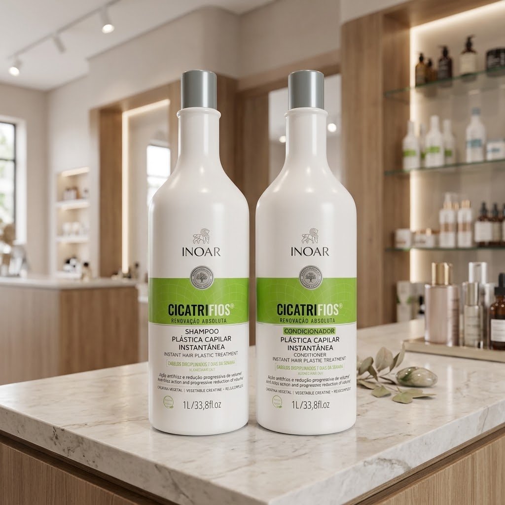 Inoar, Kit CicatriFios Plástica Capilar – Shampoo e Condicionador 2x1L, Redução de Frizz, Brilho Intenso, Hidratação Profunda, Proteção Térmica e Volume Controlado