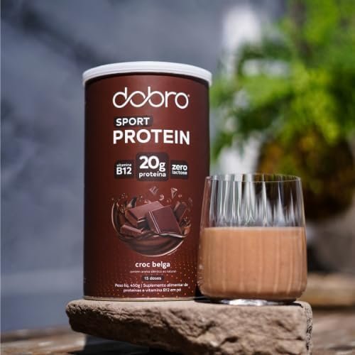 Sport Protein, Dobro, Suplemento Proteico Vegetal em Pó, Blend de Proteínas de Arroz, Ervilha e Lentilha, Sabor Croc Belga - 450g