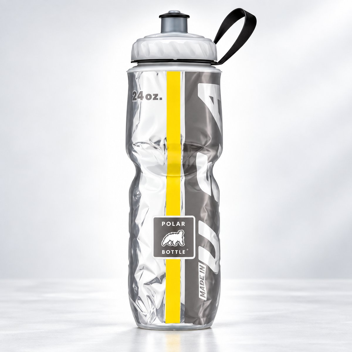 Garrafa Isotérmica Polar Bottle Classic 710ml Diversas Bike Preto E Prata E Amarelo