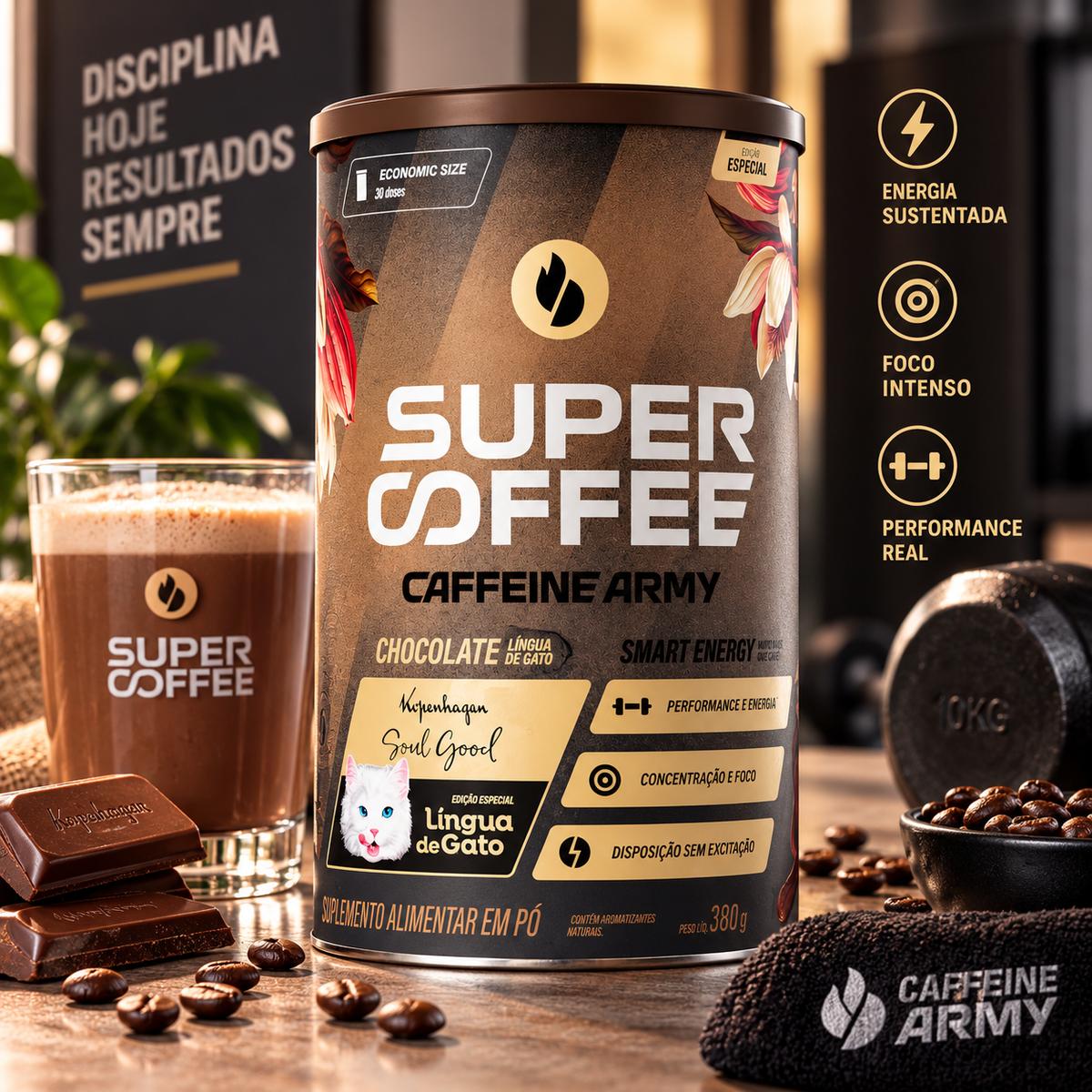 Super Coffee 3.0 380g Caffeine Army Coq10 Cafeína Taurina Super Coffee Lingua De Gato 380g