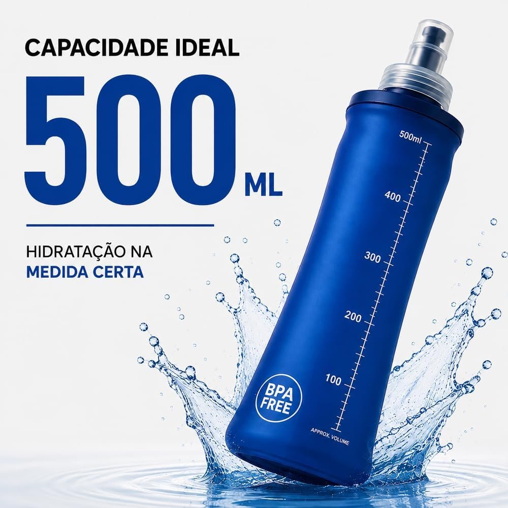 Garrafa Dobrável Soft Flask 500 ml Silicone Flexível BPA Free 