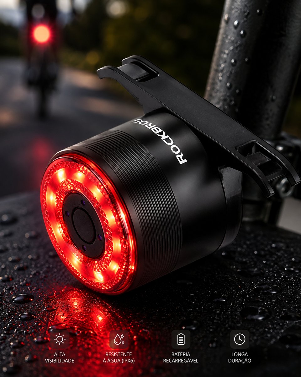 Lanterna Inteligente Brake Light Bike Traseira Rockbros Q3 Cor Preto