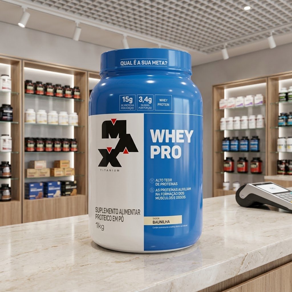 Whey Protein 1kg Whey Pro Max Titanium Sabor Baunilha BCAA e Aminoácidos