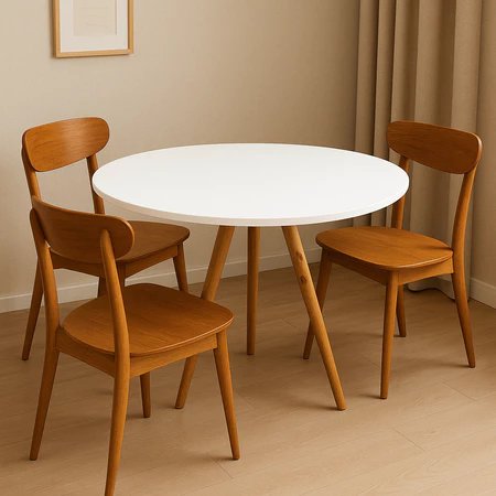 Mesa de Jantar Tampo de Madeira Redondo 70 cm Base 3 Pés Palito - Branco