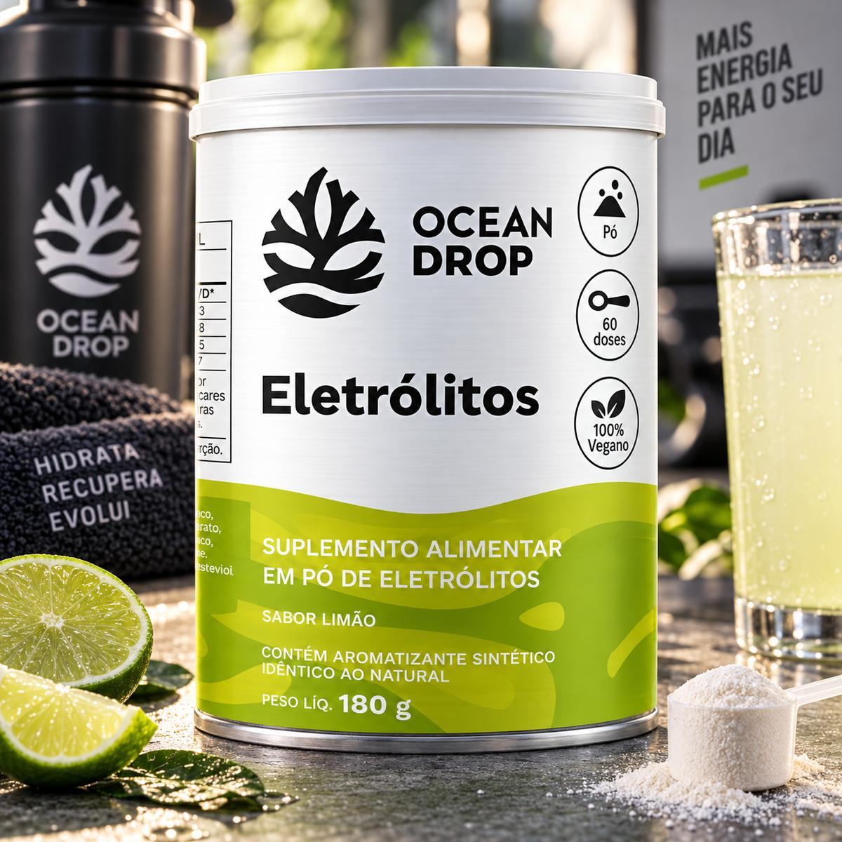 Eletrólitos Ocean Drop Sódio Potássio Fósforo Magnésio Eletrolitos 180g Sabor Limão