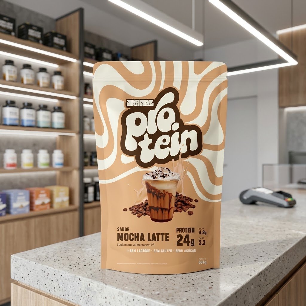 JHAMAL Suplemento Alimentar de Proteína em Pó - Sabor Mocha Latte - Saudável e Rico em Proteínas - Vegano, Sem Glúten, Sem Adição de Açúcar, Sem OGM, À Base de Plantas - Pote de 504g