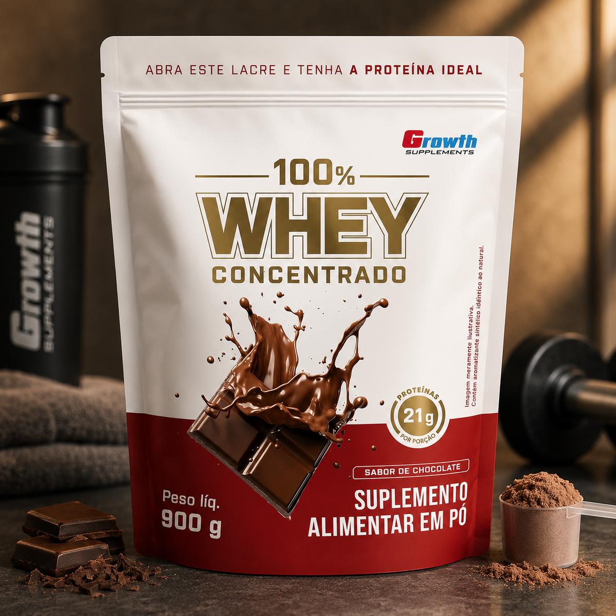 Whey protein Growth Supplements 100% Concentrado 900g em pó sabor Chocolate x 900g