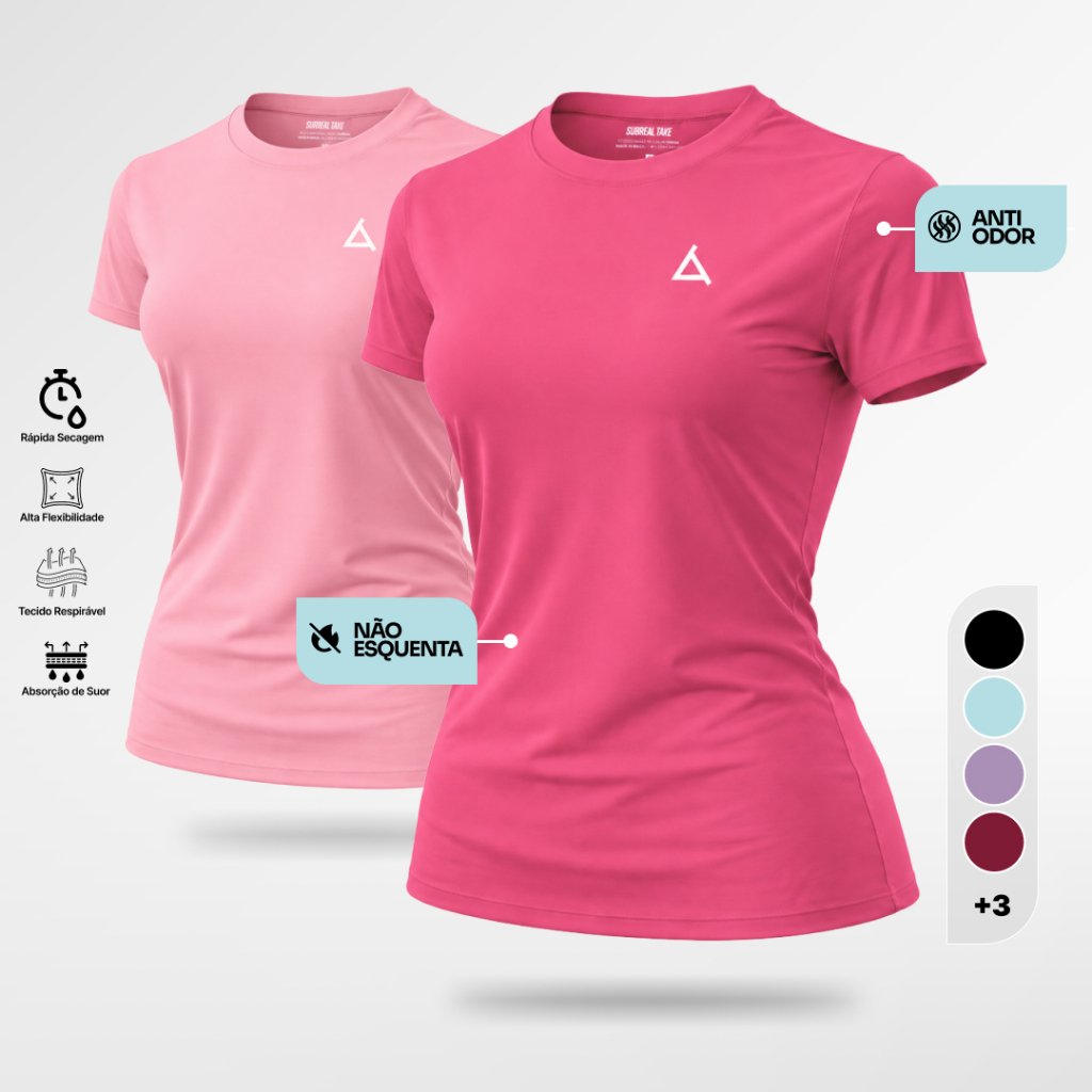 KIT 2 ou 1 Camiseta Feminina Dry Fit UV 50+ Blusas Baby Look Slim Camisas Academia Treino Musculação