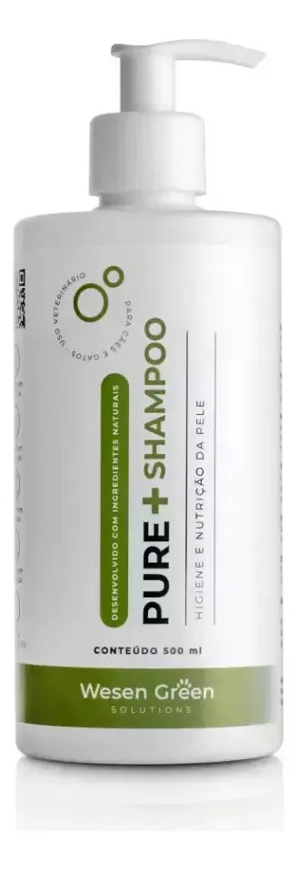 Pure+ Shampoo Wesen Green 500ml Para Pets | Pele Sensível e Irritada, Coceira, Lambeduras | Seguro para Banhos Frequentes em Cães e Gatos