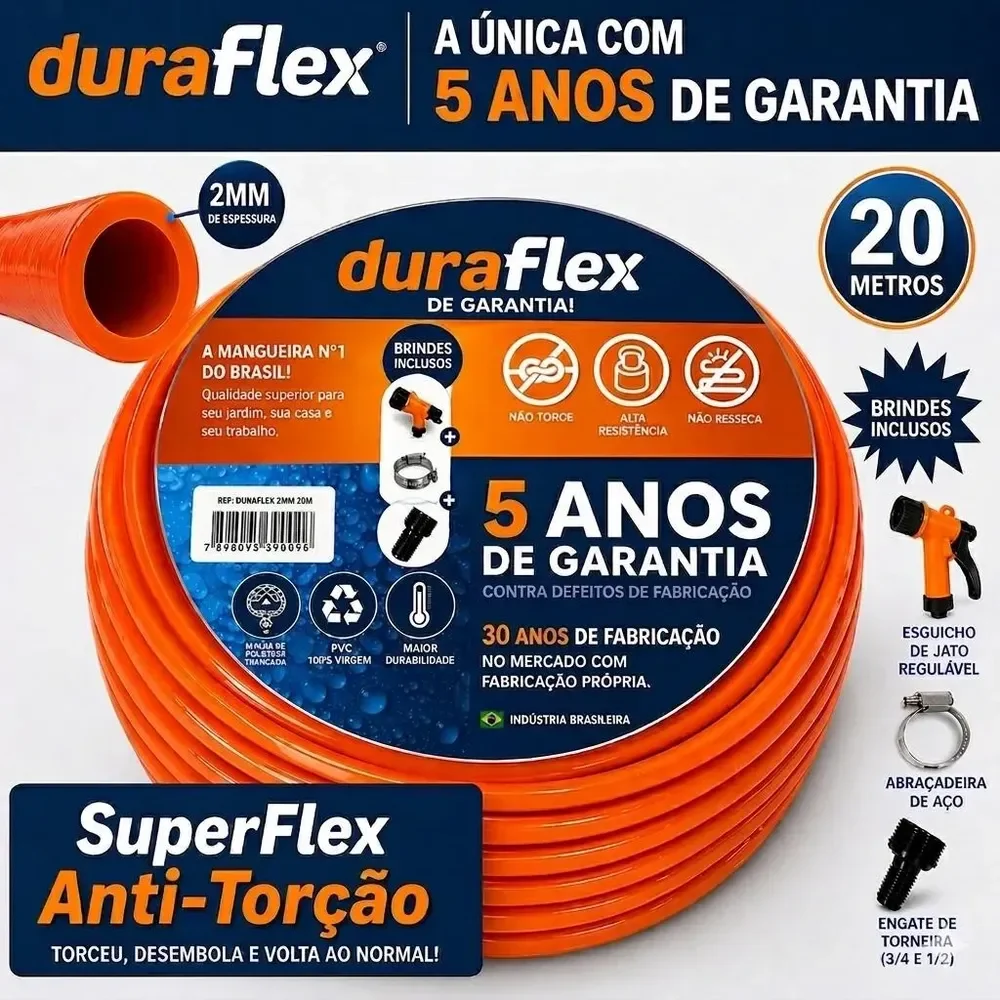 Mangueira 20metros Duraflex Silconada Reforçada Profissional Laranja