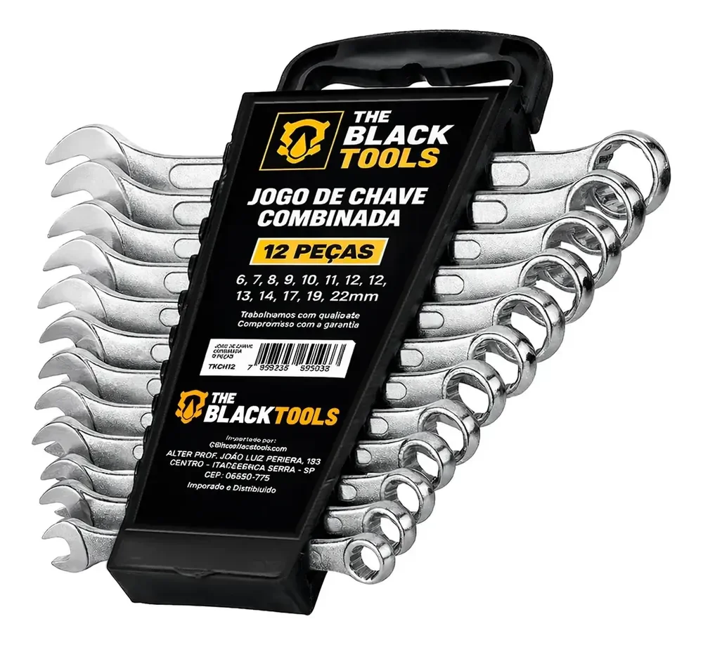 Jogo De Chave Boca E Estrela Combinada 12 Pçs Aço 6-22 Mm Cromada Profissional Tkch12 The Black Tools