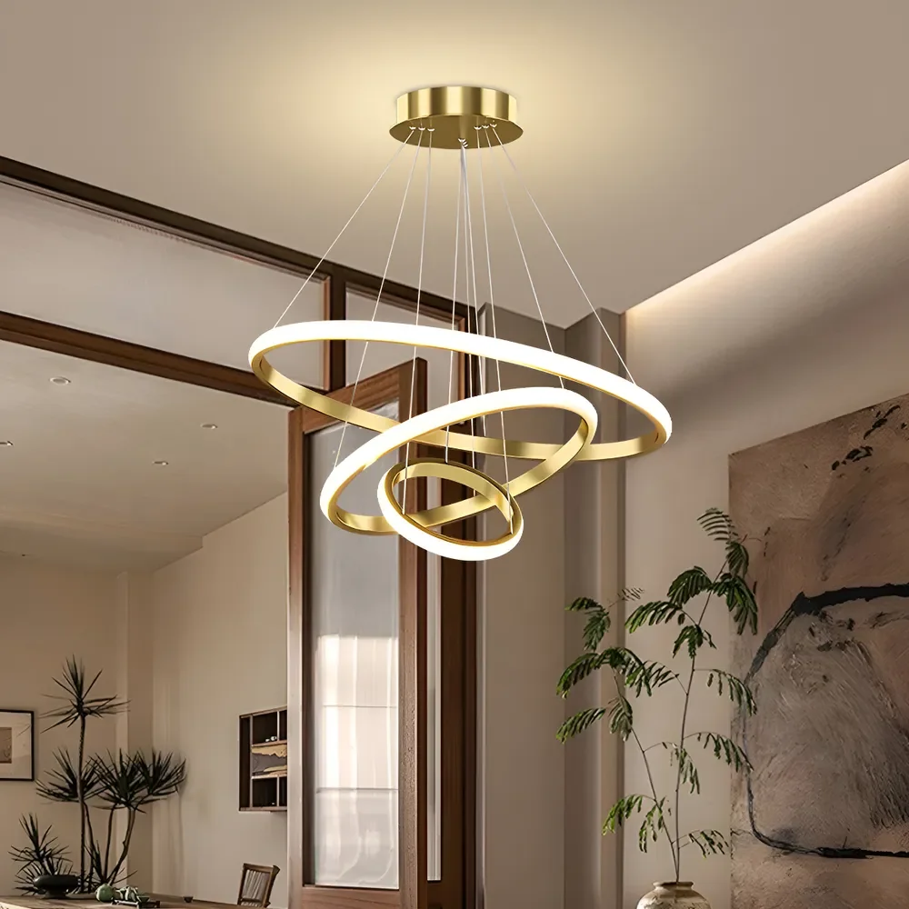 Lustre Led Sala Moderno 60w, 3 Arcos Pendente Luminária Teto 127/220v Dourado