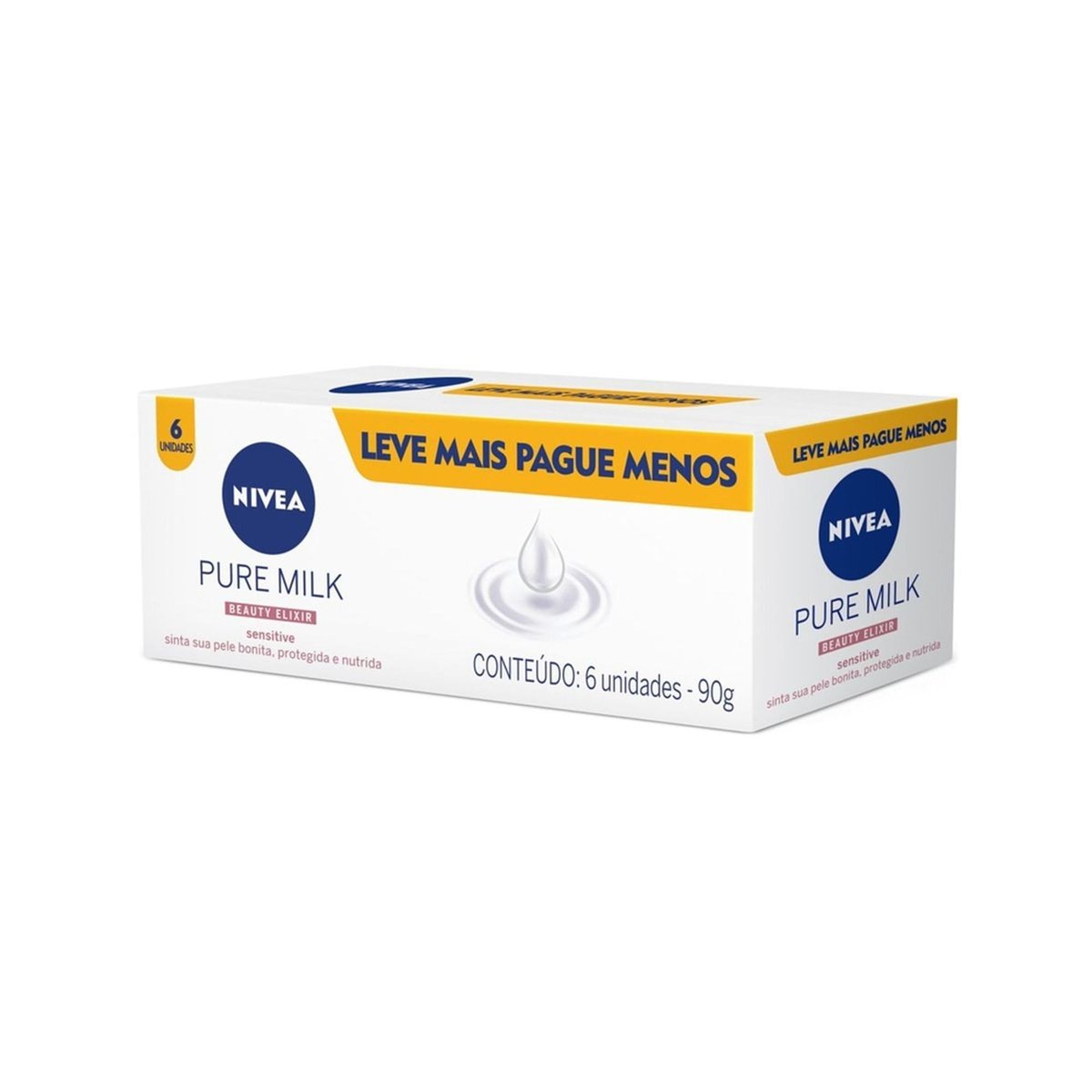 NIVEA Sabonete em Barra Pure Milk Sensitive Promo 6 un. 90g - Fórmula enriquecida com a preciosa essência do leite, proporciona uma pele macia e hidratada após o banho