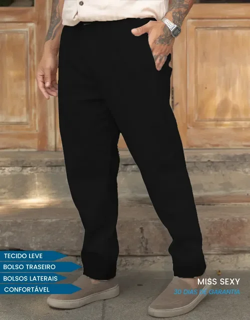 Calça Linho Masculino Social Casual C/bolsos Tecido Premium