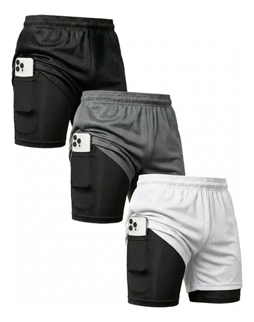 Kit 3 Shorts 2 Em 1 Duplo Bolso