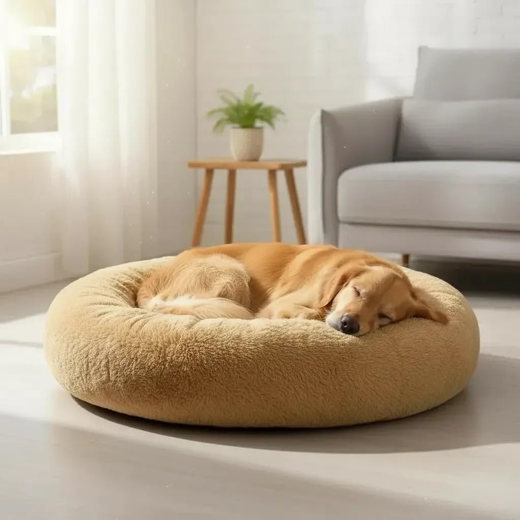 CAMA PET NUVEM PELUCIA REDONDA M 50X50X12 CAMINHA PELUCIADA CASA NINHO Cachorros E Gatos DONUT CASINHA PELUCIA FUNDO ANTIDERRAPANTE QUALIDADE PREMIUM (CREME)