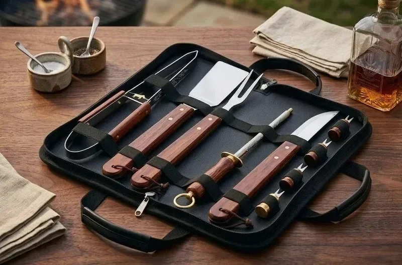 Kit Churrasco 360 De Aço Inoxidável Com 10 Peças