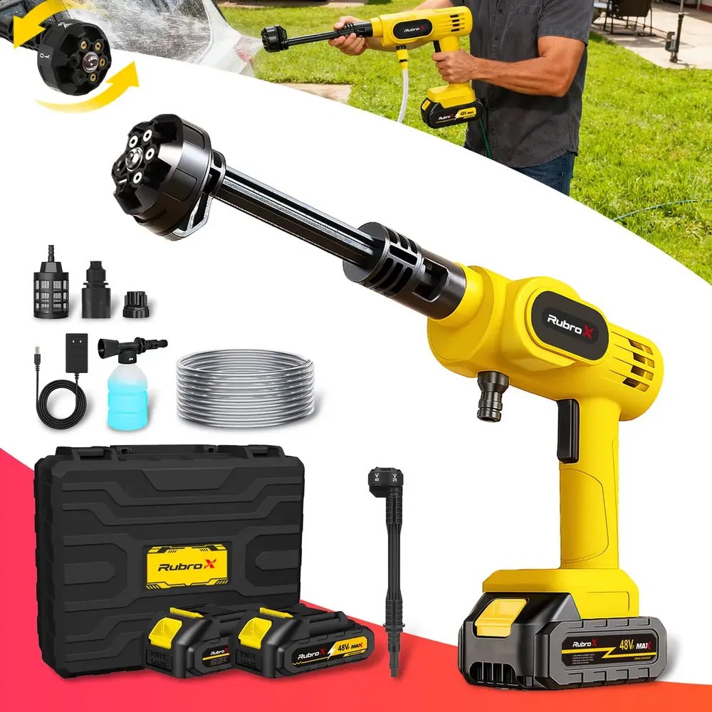 Rubrox Lava Jato Portátil 6 Em 1 Bivolt Carro/jardim/casa Cor Amarelo Frequência 50 Hz/60 Hz