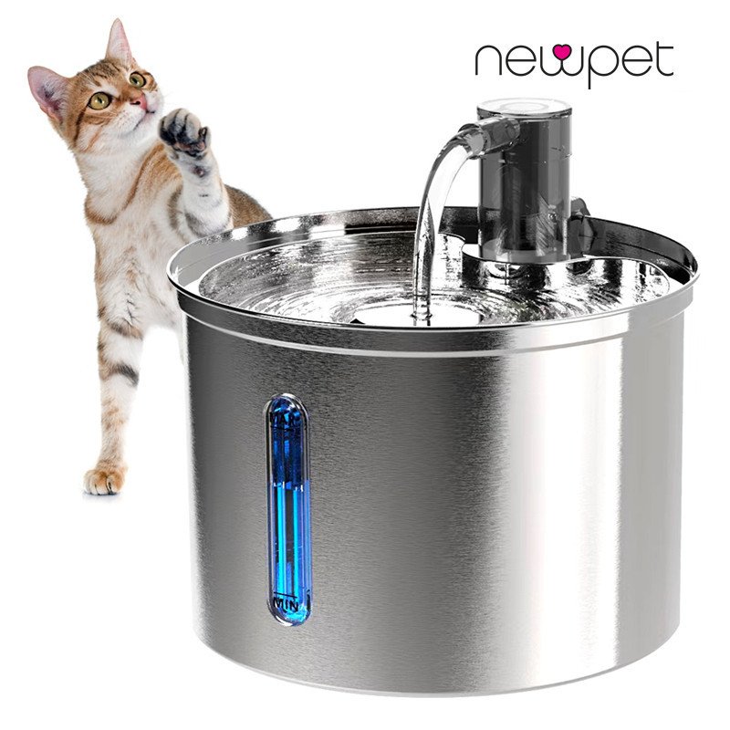 Newpet Inoxidável Bebedouro Para Gatos 3L Aço Inoxidável Distribuidor Super Silencioso E Com Filtro - BIVOLT