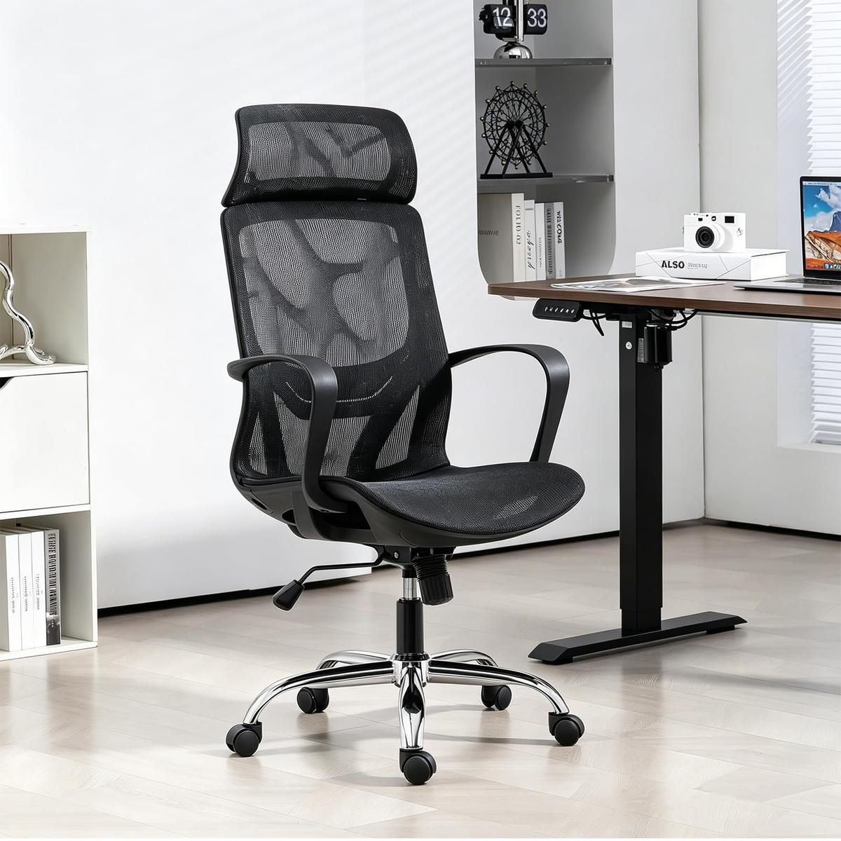 Cadeira de Escritório Ergonômica em Malha, Assento em Formato U, Altura Ajustável – Ideal para Escritório e Home Office (Preto)