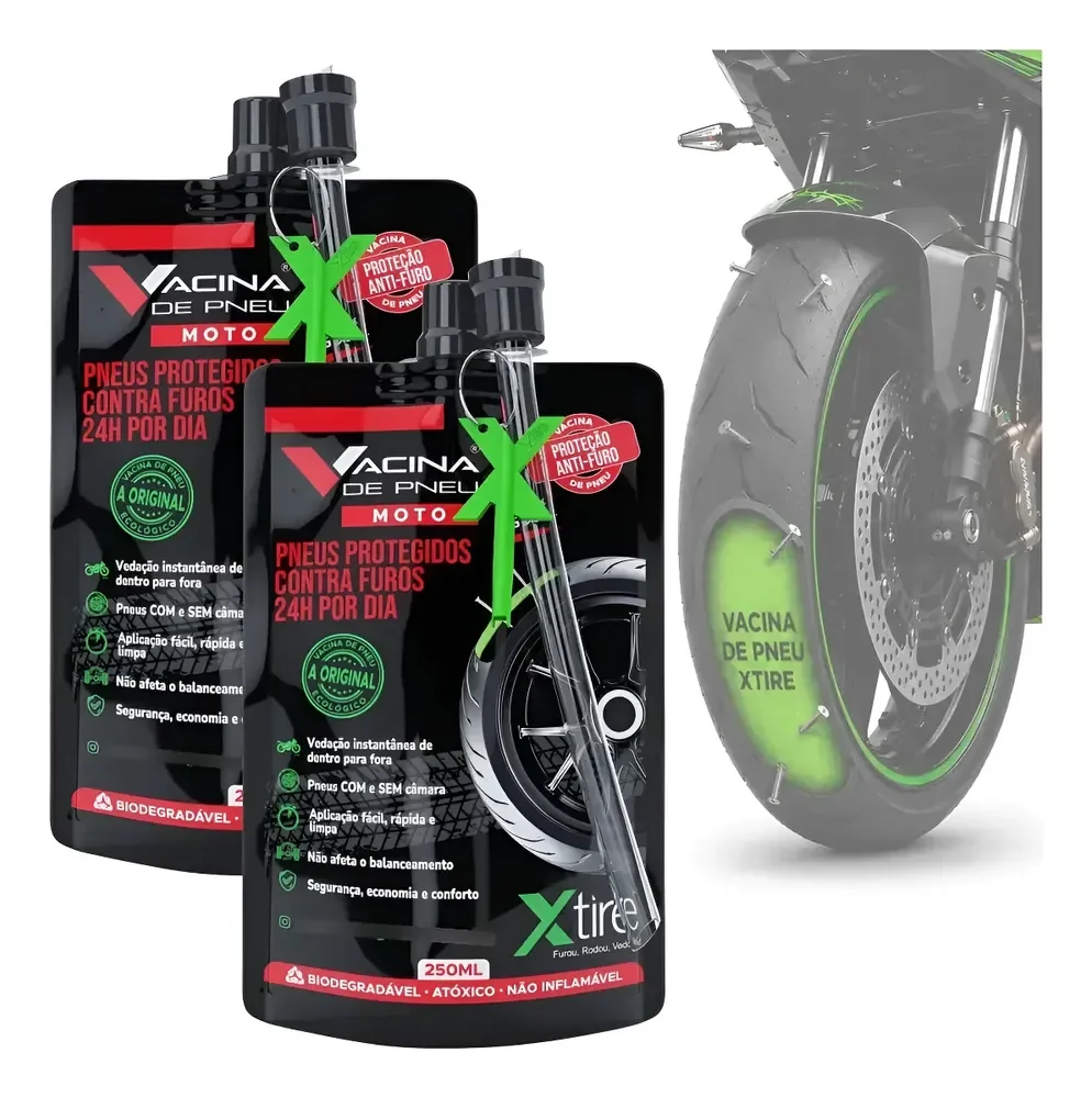 Kit 2 Vacina De Pneu Moto Xtire Selante Preventivo Veda Furo