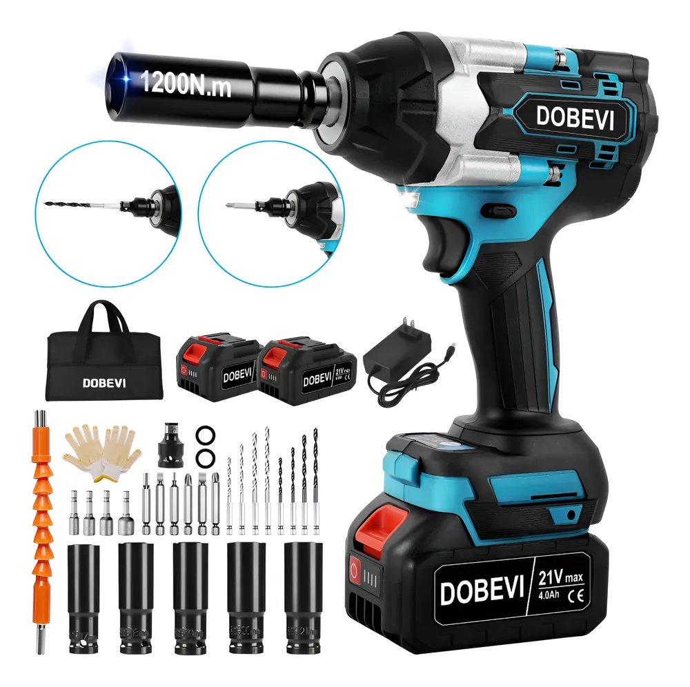 1200n.m Chave De Impacto 3 Em 1 + 2 Bateria Sem Fio Dobevi Azul 127/220v