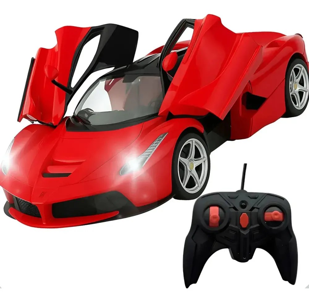 Brinquedo de Menino Carro Ferrari Carrinho Premium de Controle Remoto Vermelho Abre Portas Acende Farol Thevisionaries