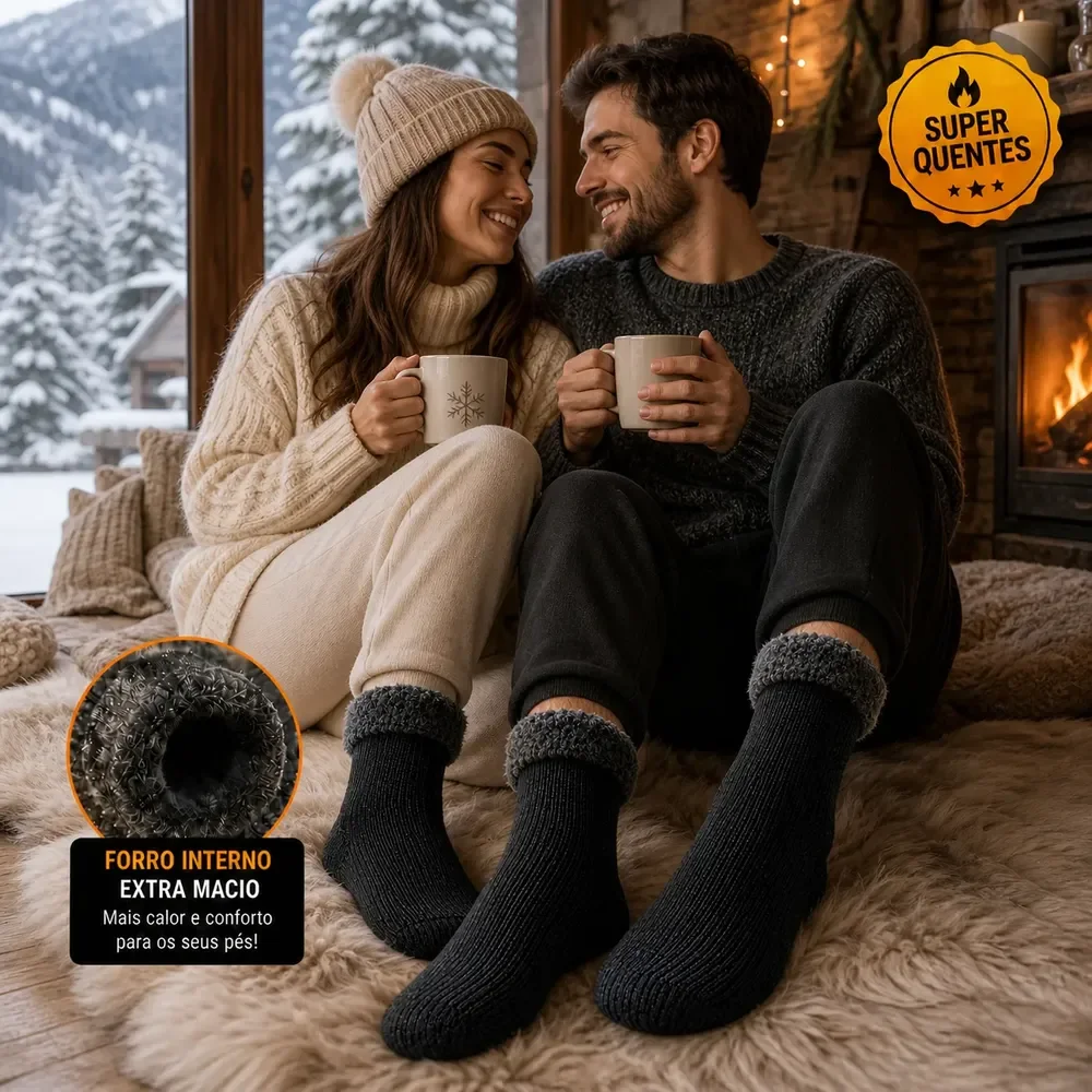Kit 6 Meias Térmica Grossa Quente Inverno Frio Neve Forrada 2 Pretas E 4 Sortidas Lisa 34 Ao 44