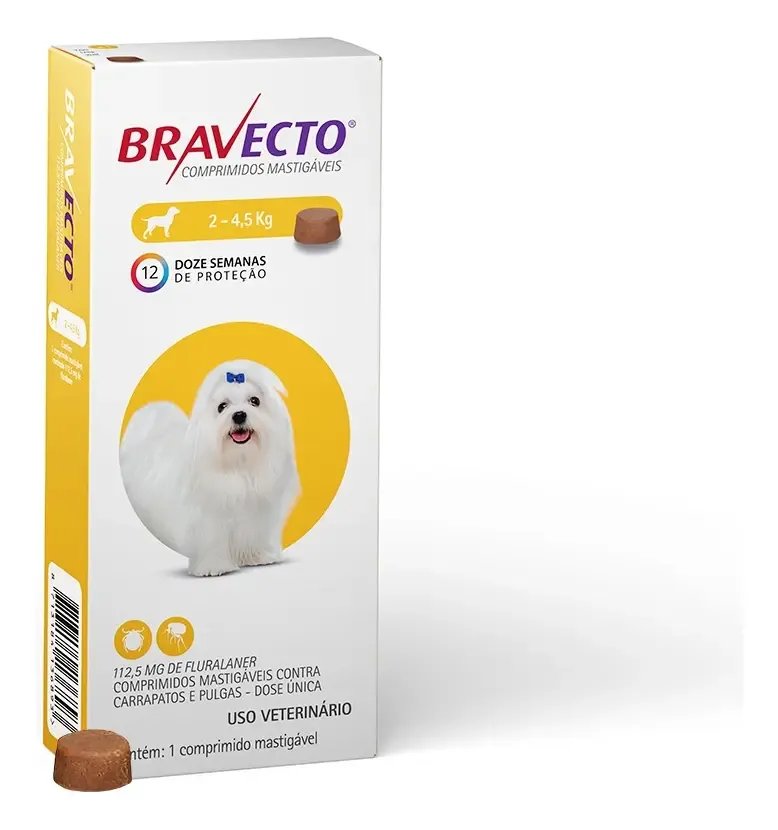 Bravecto Antipulgas E Carrapatos 2 A 4,5kg Msd Marrom-claro 12 semanas
