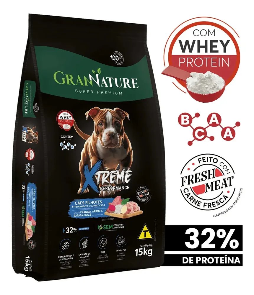 Ração para Cão Filhote GranNature Xtreme Performance, de Frango e Batata Doce, 15 kg