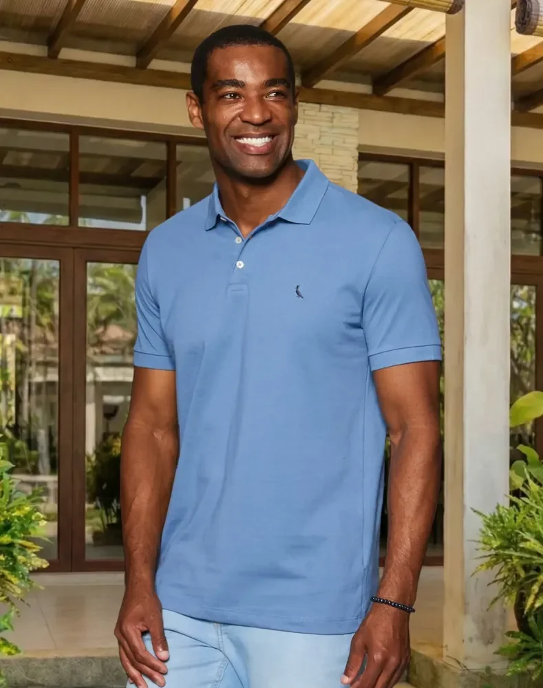 Camisa Polo Reserva Essence Básica Azul Jeans Liso P