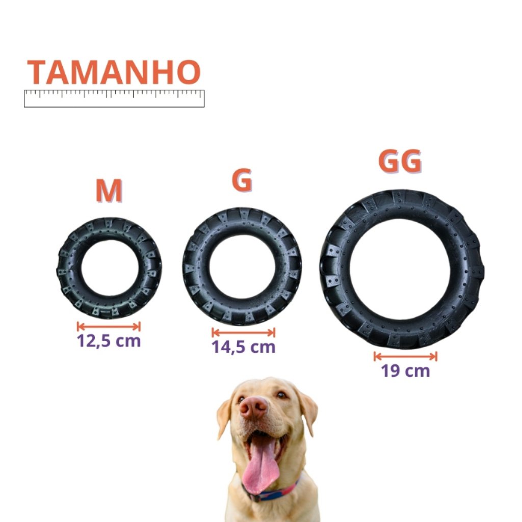Brinquedo Mordedor Pneu de Borracha Maciça para Cachorro Resistente Plástico Atóxico (M/G/GG) Brie Pet