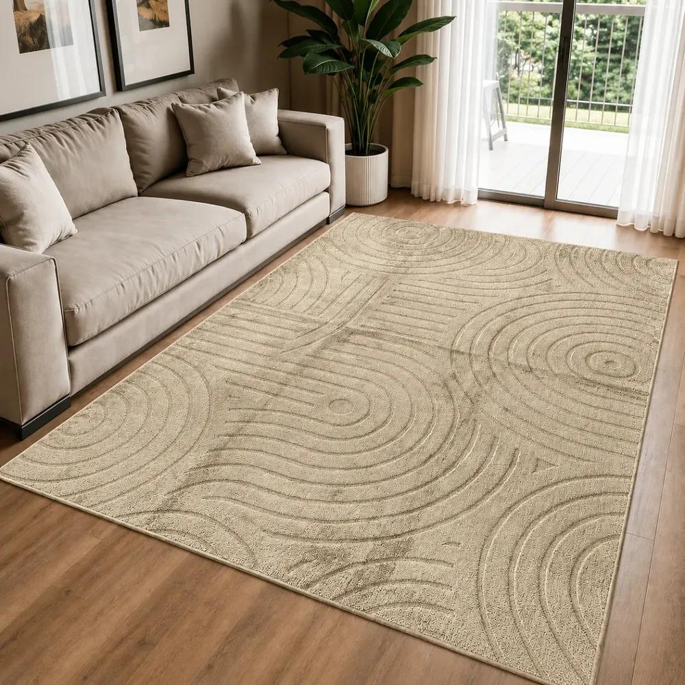 Tapete Moderno 2,0x1,5m Antiderrapante Alto Relevo Sala 2 M 1.5 M Bege